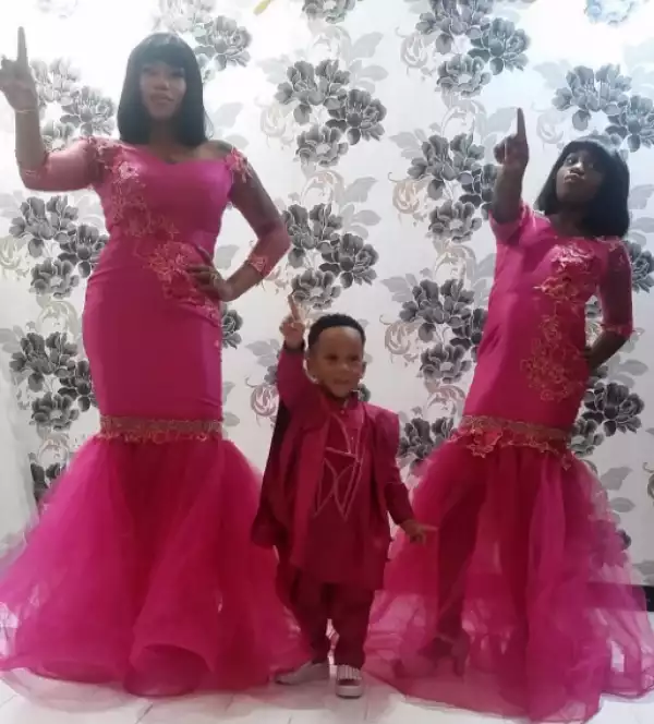 Photos: Toyin Lawani And Her Kids Look Fab In Matching Outfits